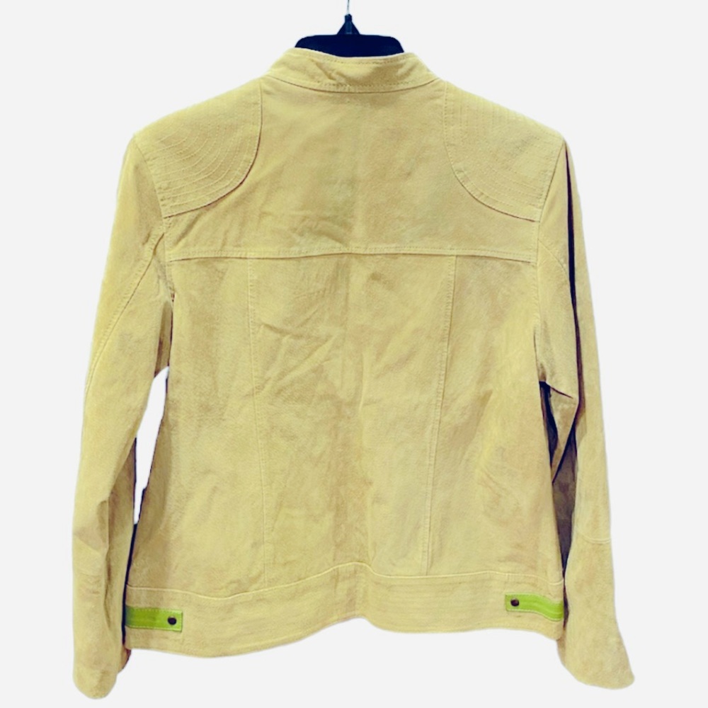 Nordstrom Ruff Hewn Lime Green Suede Leather Moto Jacket L Biker Lined - Picture 3 of 9